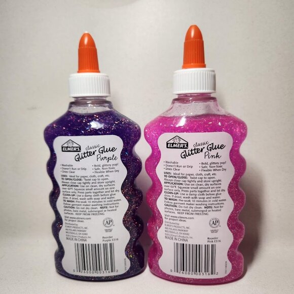 New 2x Elmer's Liquid Glitter Glue pink purple school supplies Slime arts crafts - Picture 6 of 6
